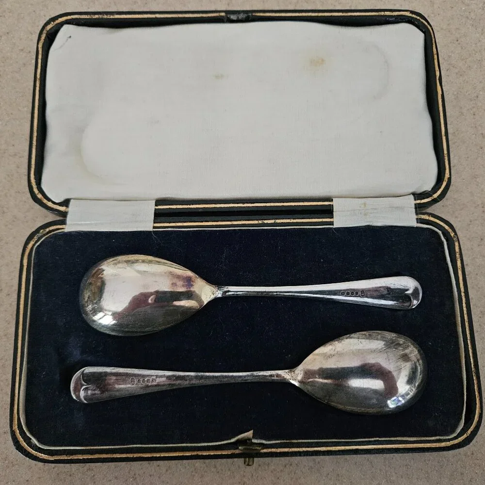 RARE VINTAGE ANTIQUE ART DECO ENGLISH BP BENJAMIN PEMBERTON SILVER SPOON SET BOX